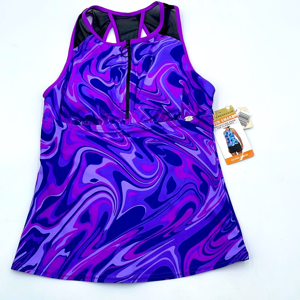 ZeroXposur Sun Smart‎ Eclipse Tankini Zip Top UPF 30+ Quick Dry 4-way Stretch